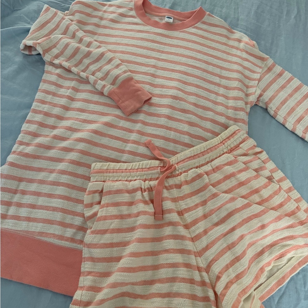 Old Navy Coral and Cream Striped Women's Pajama Set